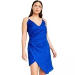 NWT Cushnie Royal Blue Leopard Cheetah Satin Wrap Dress